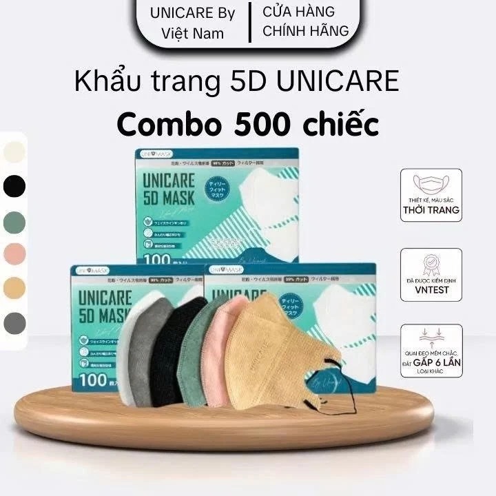 [LIVE KOC] UNICARE 500 Chiếc Khẩu Trang 5D Unimask 3 Lớp Kháng Khuẩn Chống Bụi Mịn Cản Tia UV