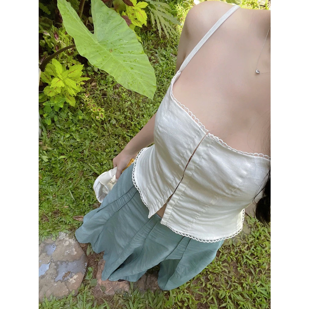 Áo Hai Dây Khuy Gài Phối Ren [Một Mẩu House]