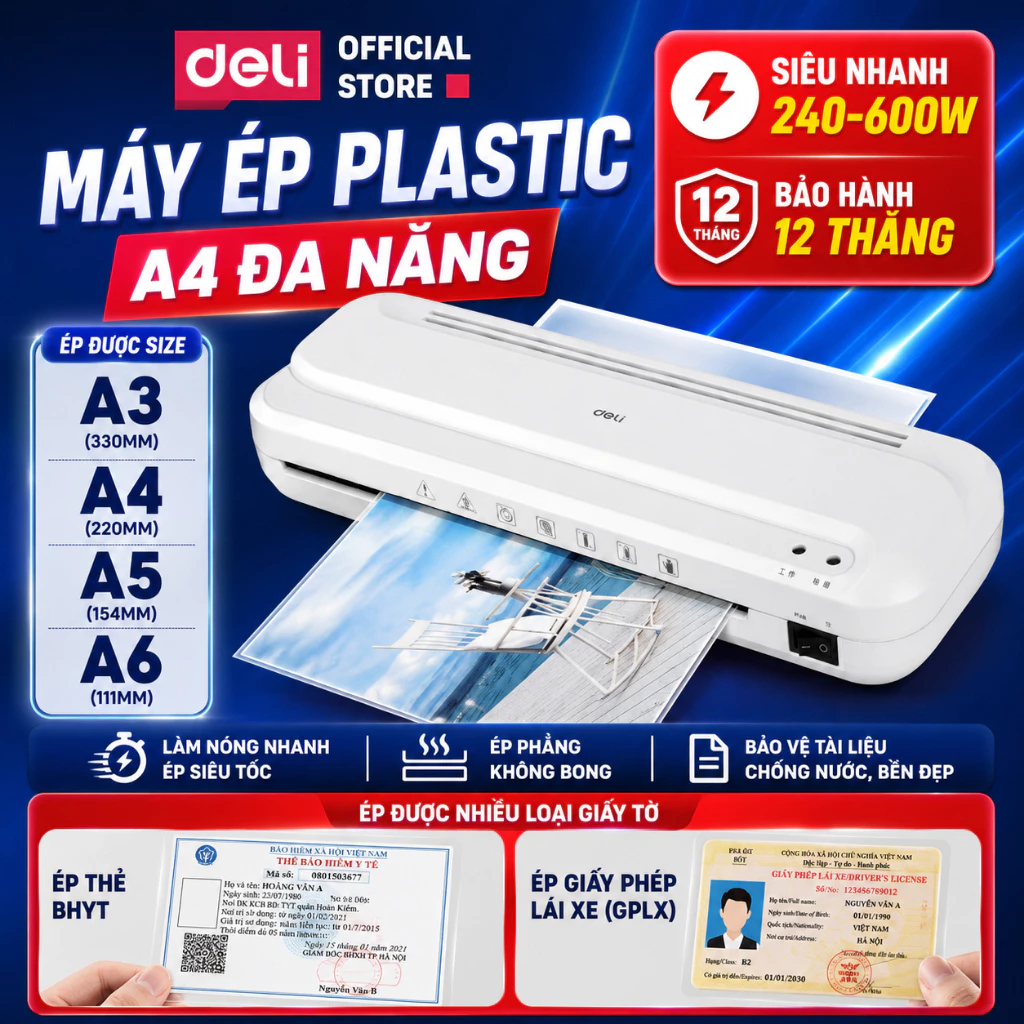 Máy Ép Plastic Chính Hãng DELI - Máy Ép Nhiệt, Cán Màng Ảnh Công Suất Cao  An Toàn Dễ Sử Dụng