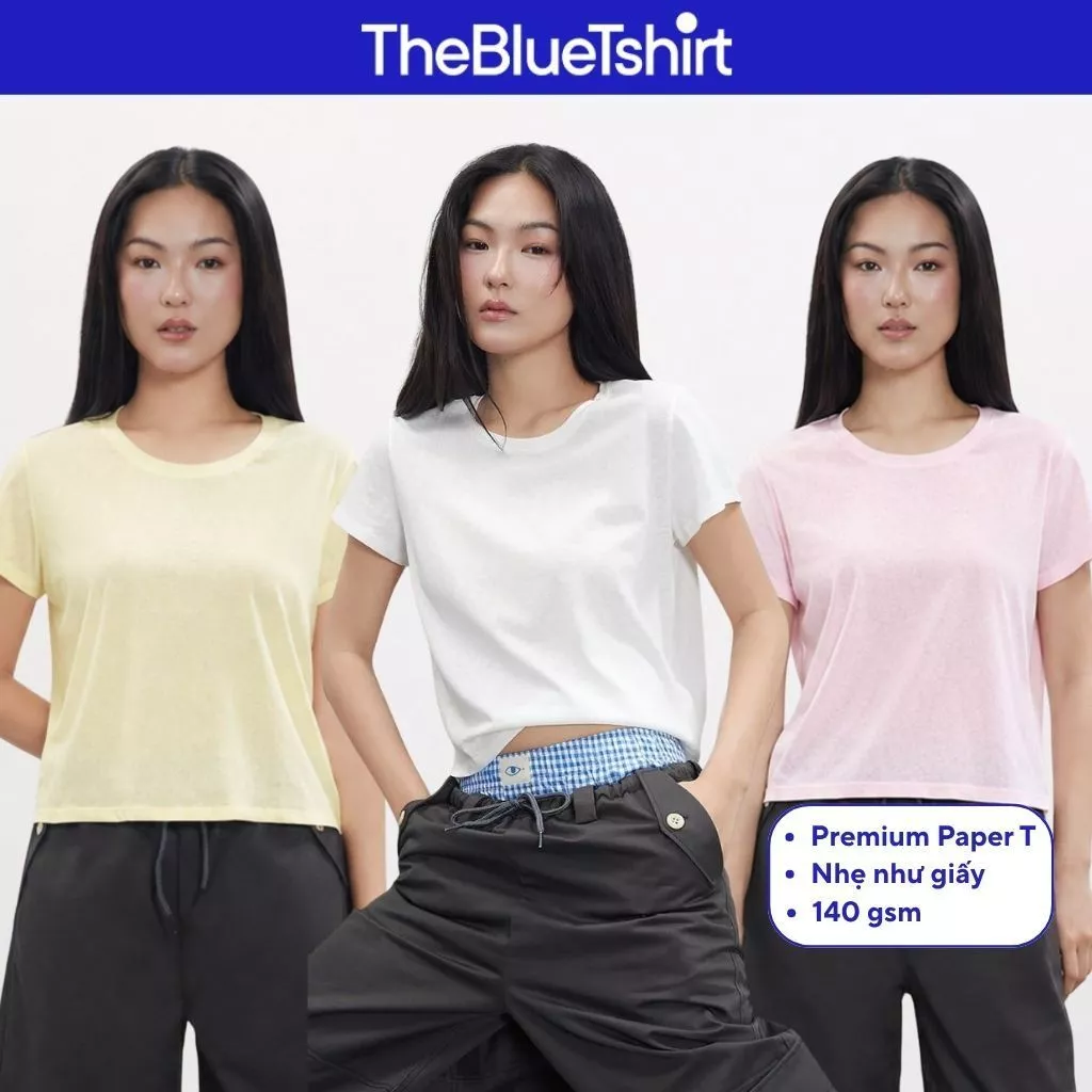 TheBlueTshirt - Áo thun trắng tay ngắn cổ tròn phom boxy cotton pha lanh cao cấp cho nữ - Paper Boxy T