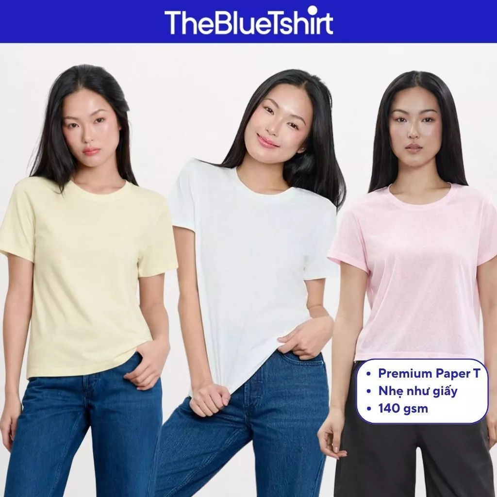TheBlueTshirt - Áo Thun Tay Ngắn Trơn Cho Nữ Cotton Pha Linen Regular Fit Cổ Tròn - Paper Regular T