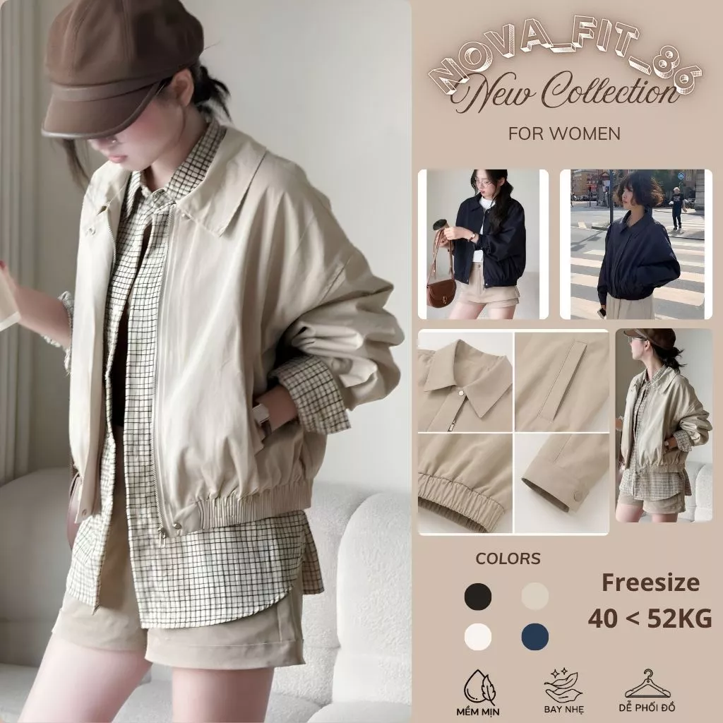 Áo Khoác Jacket Kaki Cổ Bẻ Lót Sọc Tay - Phong Cách Hàn Quốc Trẻ Trung Thời Trang Nữ 2027