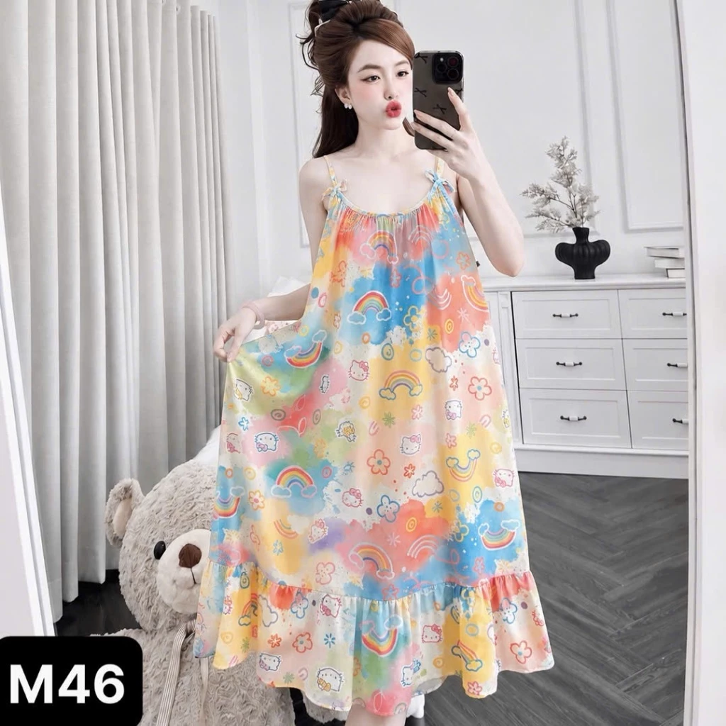 N1  Váy Ngủ 2 Dây Hoa Nhí – Mềm Mát– Nữ Tính