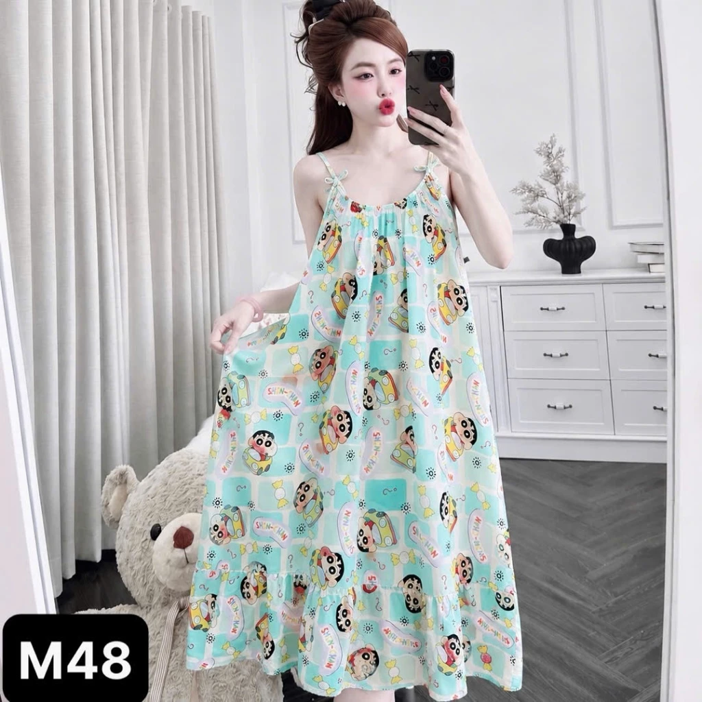 N1- Váy Ngủ 2 Dây Nữ Họa Tiết Hoa Nhỏ Mềm Mát