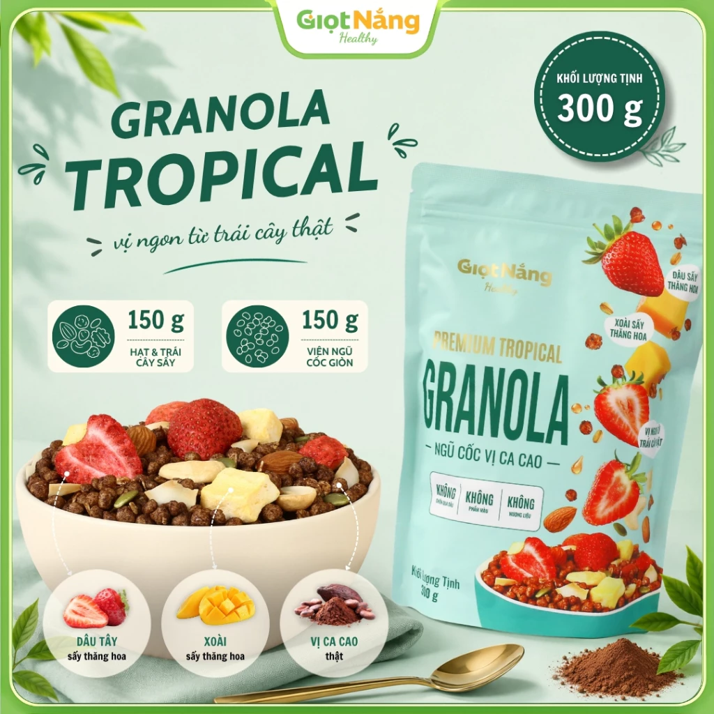 [SP Mới] Granola Premium Tropical 300g Ngũ cốc Vị Ca cao từ Nông Sản Giọt Nắng Quà Trung Thu