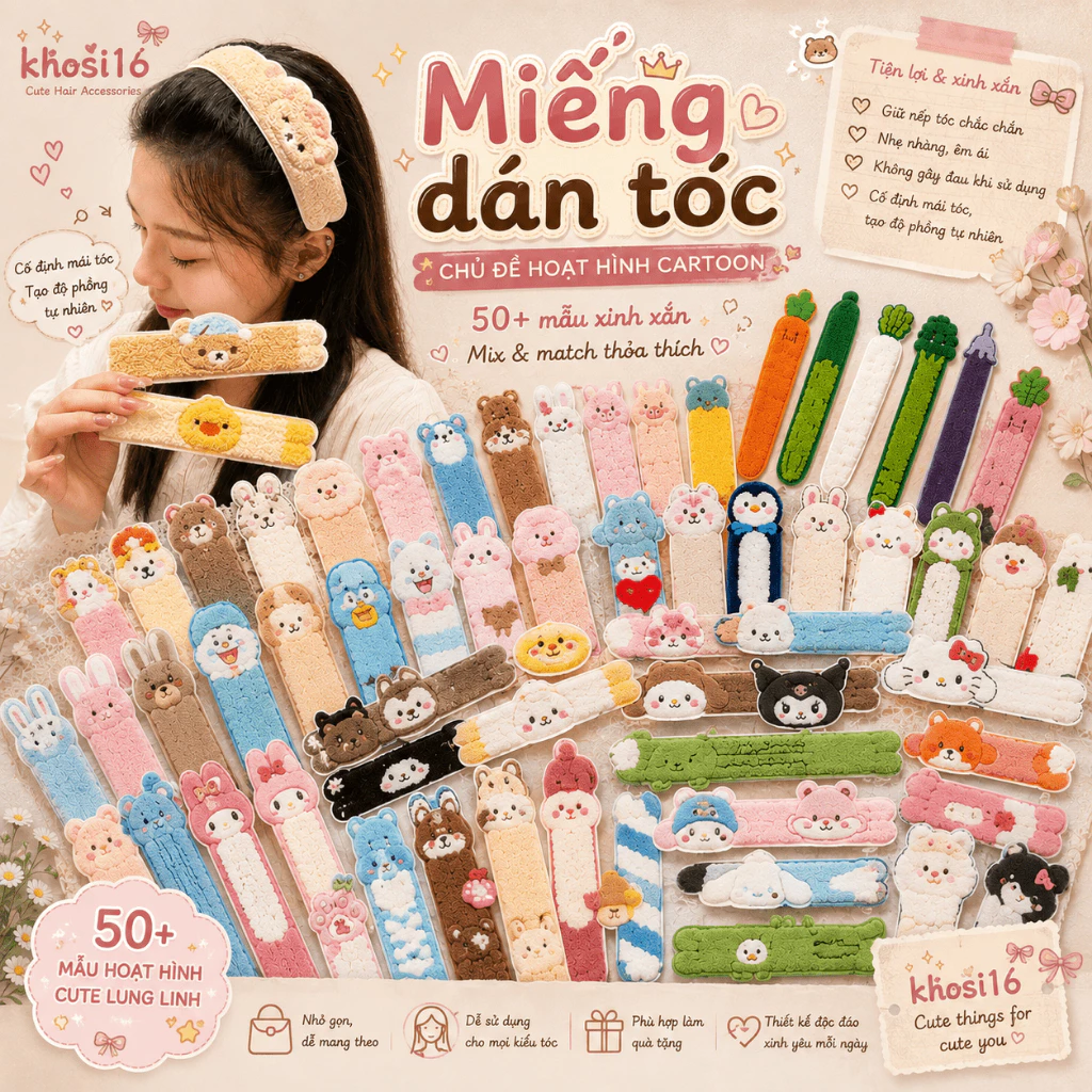 Miếng Dán Tóc Hình Thú Dễ Thương, Giữ Tóc Mái Gọn Gàng Khi Trang Điểm Rửa Mặt Hằng Ngày Cho Nữ_khosi16