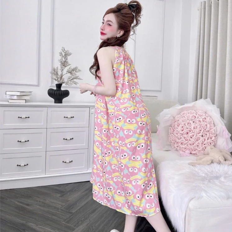 Mã E- Váy Mặc Nhà Lụa Mềm Sát Nách Cổ Tàu - Hoa Nhí Dễ Thương- Mát Mẻ Thoải Mái Mùa Hè