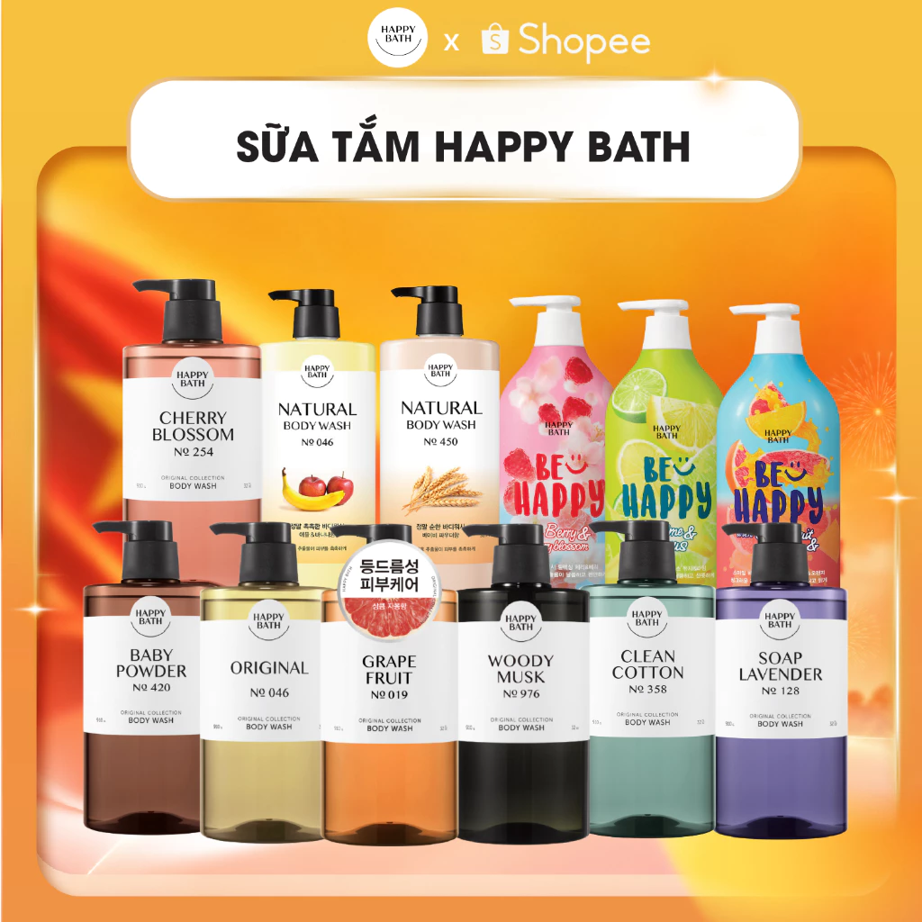 Sữa Tắm HAPPY BATH 900g, 910g Có AHA Giúp Da Đều Màu Trắng Sáng, Sữa Tắm Trắng Da Cấp Ẩm Dung Tích Lớn