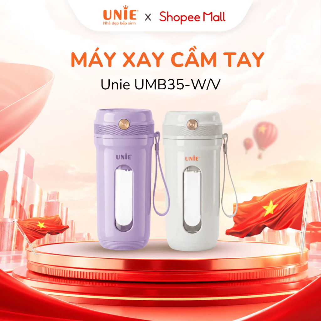 Máy Xay Sinh Tố Cầm Tay UNIE UMB35-W/V Xay Nhanh Nhuyễn Mịn - Dung Tích 350ml - Lưỡi Dao 10 Cánh Sắc