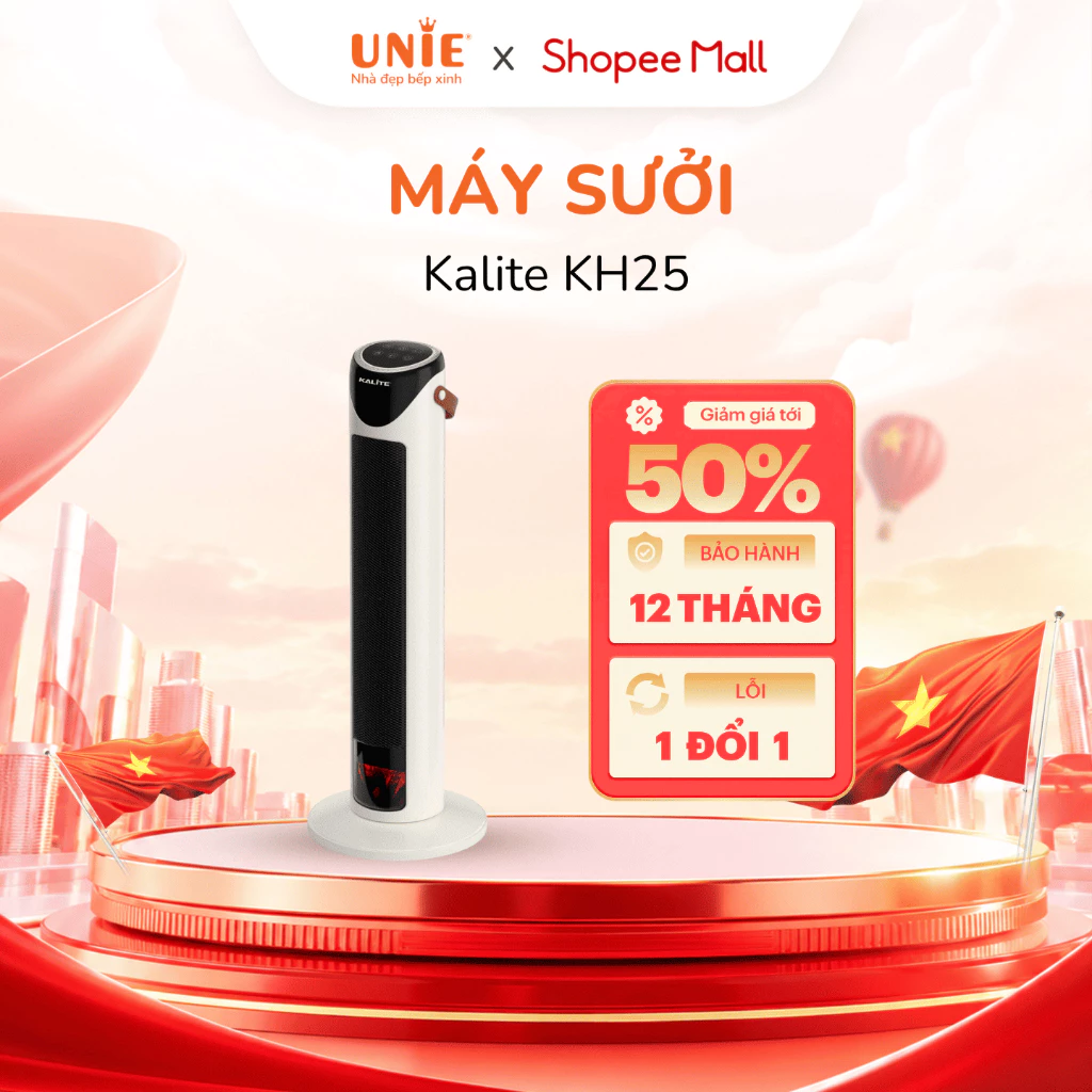 Máy sưởi Kalite KH25 công suất 2000W, sưởi gốm PTC làm ấm nhanh, tự ngắt khi quá nhiệt kèm điều khiển từ xa tiện lợi