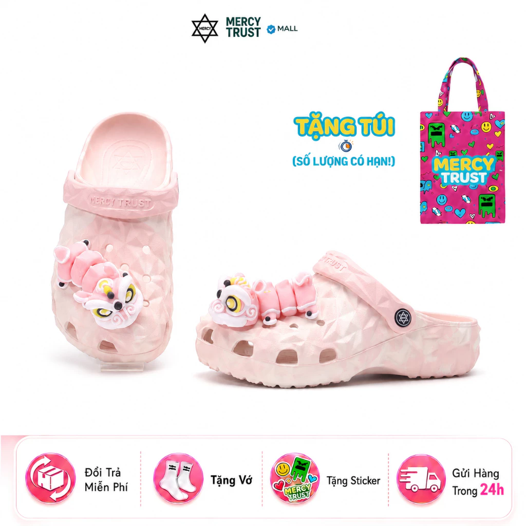 TẶNG TÚI HALLOWEEN,  "Rước Lân Lên Chân" , KÈM Sticker 3D Lân Hồng, Vớ - Dép Sục Nam Nữ MERCY TRUST Kim Cương EVA Êm Nhẹ