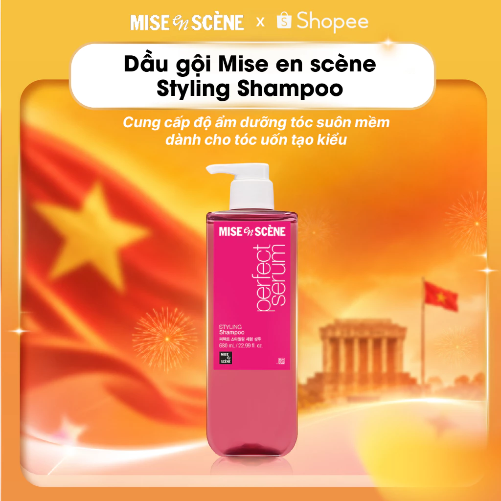 Dầu xả mise en scène Perfect Serum Styling giúp tóc suôn mượt và dễ vào nếp, giữ nếp 24h 680ml