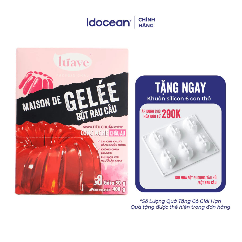 Bột rau câu dẻo Lúave, không cần nấu, chỉ cần khuấy với nước nóng, không chứa Gelatin, phù hợp với người ăn chay