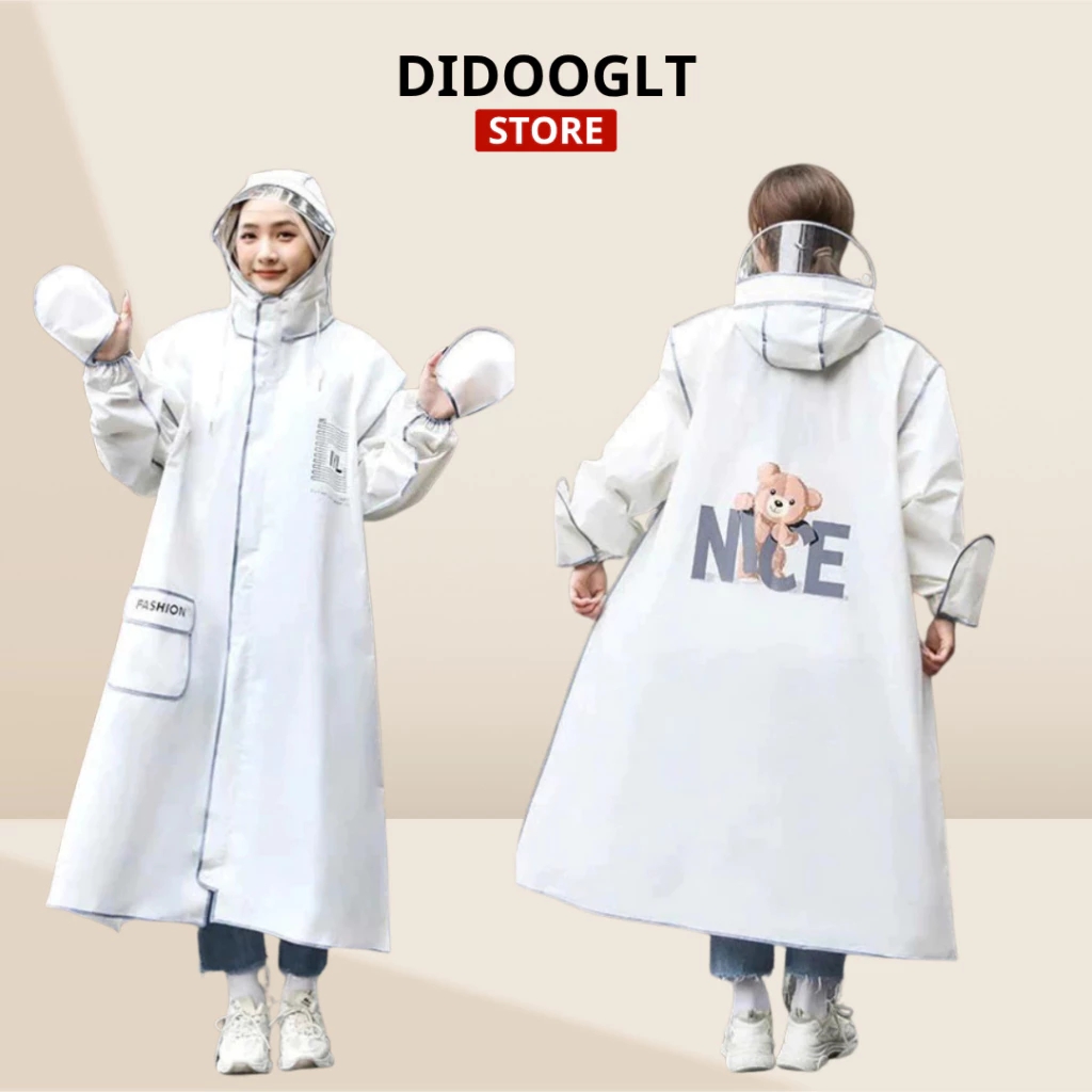 Áo Mưa Thời Trang Didooglt In Hình Gấu Nice Màu Sắc Dễ Thương Có Kính Chắn Nước Kèm Khoá Kéo Tiện Lợi