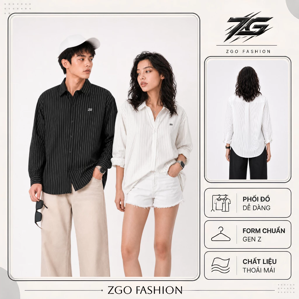 Áo sơ mi kẻ sọc unisex ZGO vải không nhăn mềm mát AZG05