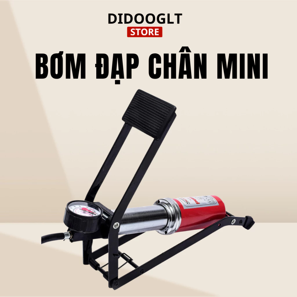 Bơm đạp chân mini Didooglt bơm xe máy xe đạp có đồng hồ hiển thị an toàn tiện lợi