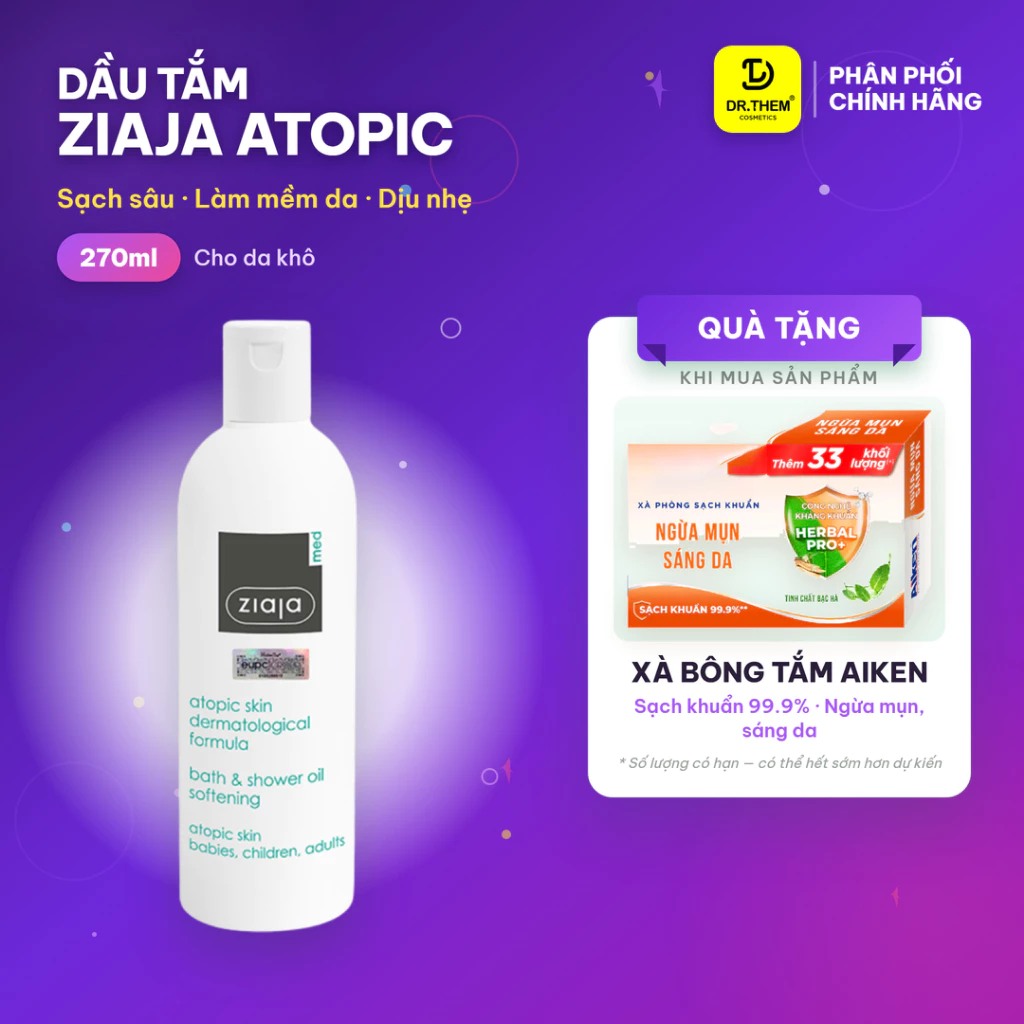 Dầu Tắm Mềm Mịn Da Ziaja Med Atopic Skin Dermatological Formula Bath & Shower Oil 270ml - Dr Thêm