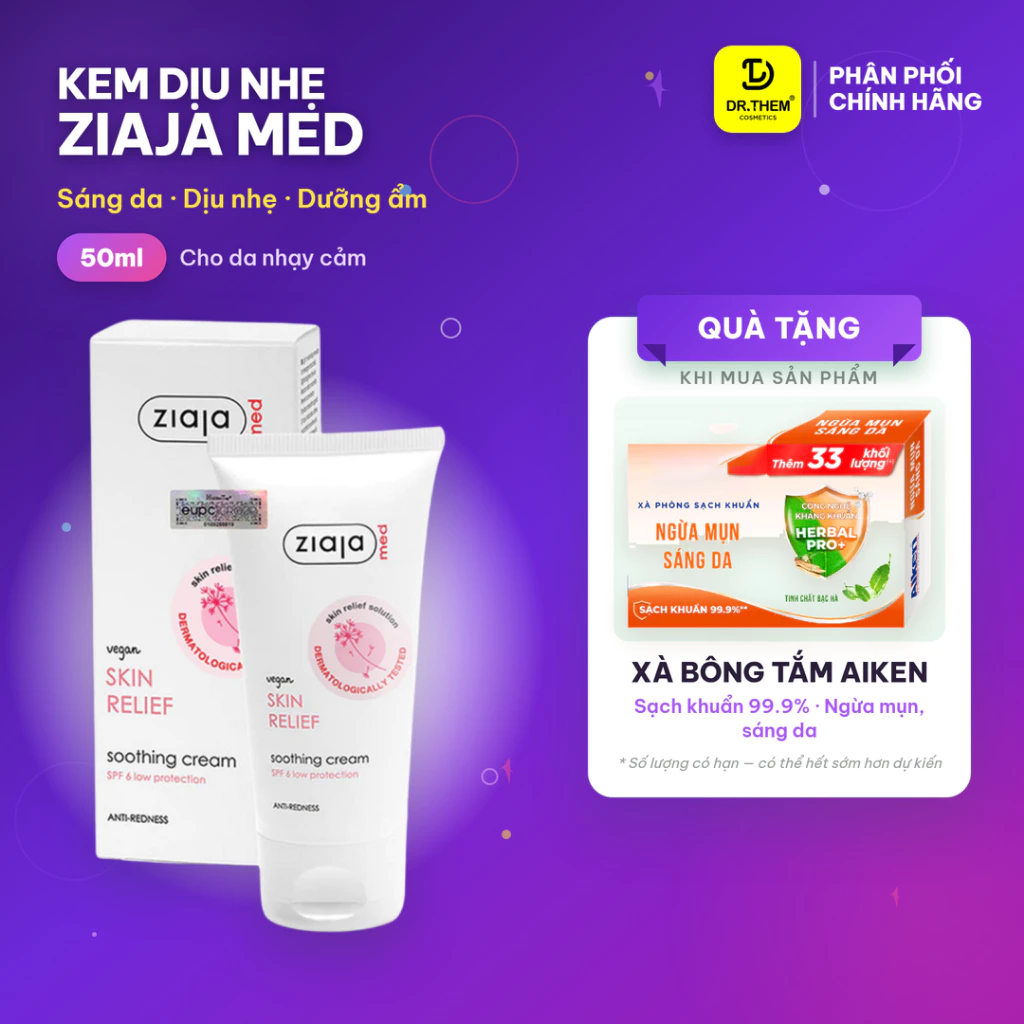 Kem Dịu Nhẹ Ngừa Mẩn Đỏ Ziaja Med Skin Relief Dermatological Formula Soothing Cream Anti-Redness 50ml- Dr Thêm