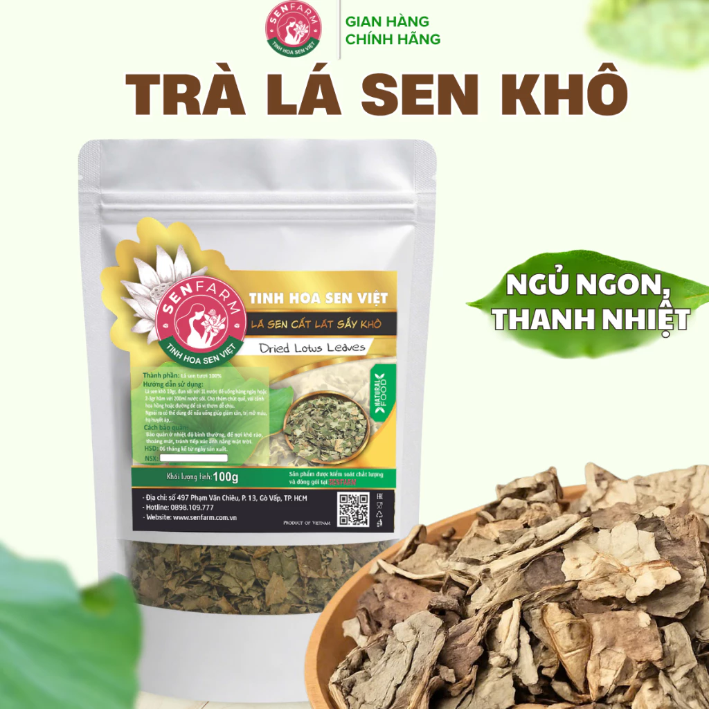 Trà lá sen khô cắt sợi Senfarm - ngủ ngon - thanh nhiệt - giảm cân - Bịch 100g