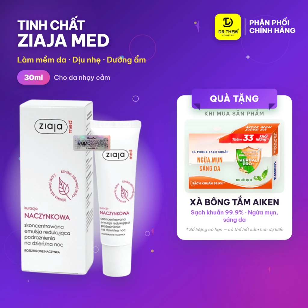 Tinh Chất Phục Hồi Da Ziaja B5-Ziaja Med Kuracja Naczynkowa Giúp Làm Dịu Da, Giảm Kích Ứng 30ml-Dr Thêm