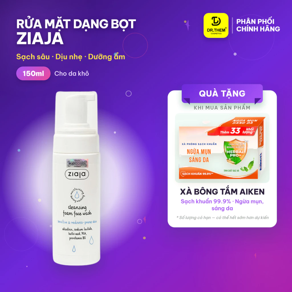 Sữa Rửa Mặt Dạng Bọt Ziaja Dịu Nhẹ - Ngừa Mẩn Đỏ Ziaja Cleansing Foam Face Wash Sensitive & Redness-prone Skin 150ml