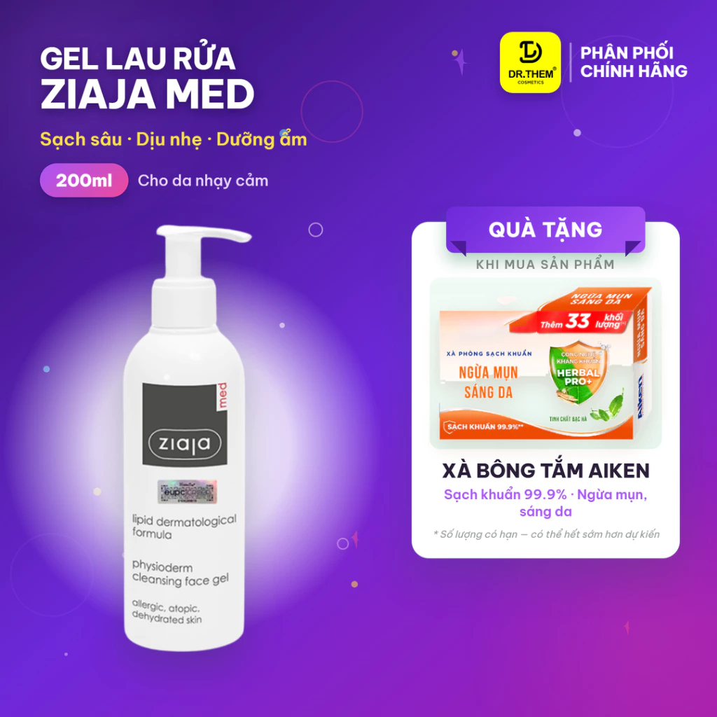 Gel Lau/Rửa Da Sinh Lý Ziaja Med Lipid Dermatological Formula Physioderm Cleasing Face Gel 200ml- Dr Thêm