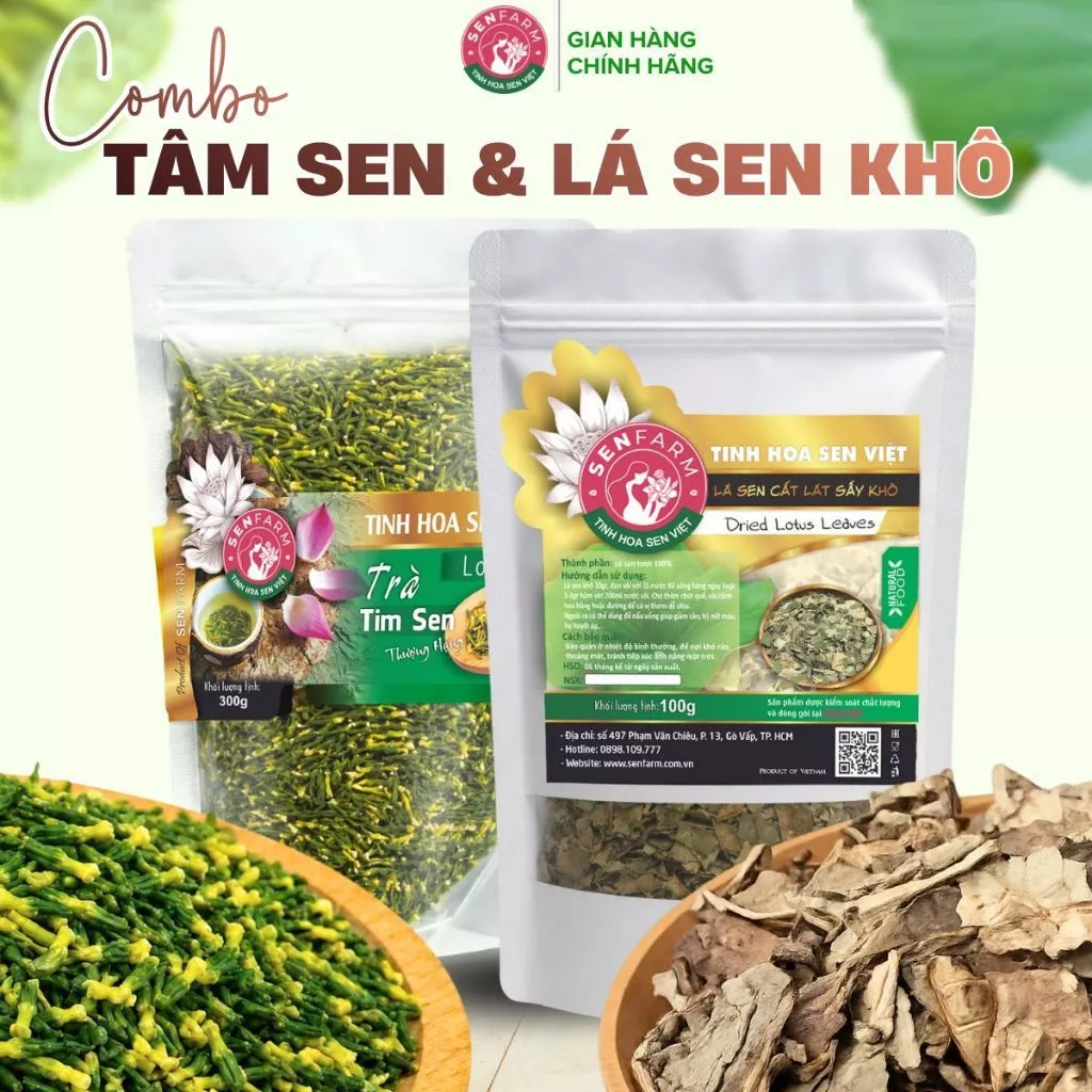 COMBO 2 bịch trà tim sen và lá sen Senfarm