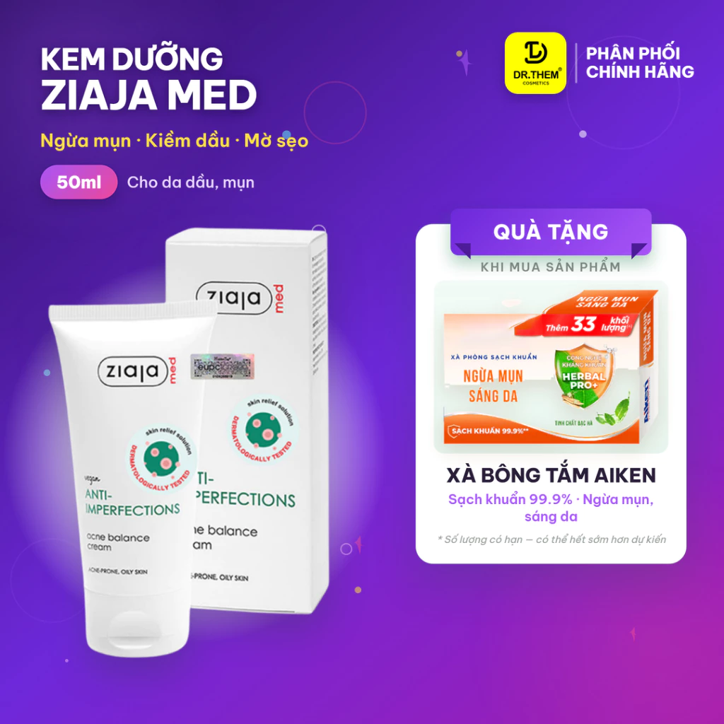 Ziaja Med Kem Dưỡng Ngừa Mụn Trứng Cá - Giảm Mụn Ngừa Khuẩn Ziaja Med Anti-Imperfections  Acne Cream 50ml- Dr Thêm