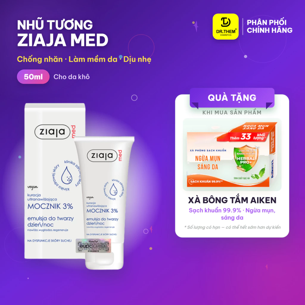 Nhũ Tương Mềm Da 3% Urê 50ml - Ziaja Med 3% Urea Emulsion- Dr Thêm (Kem Dưỡng cho bé)