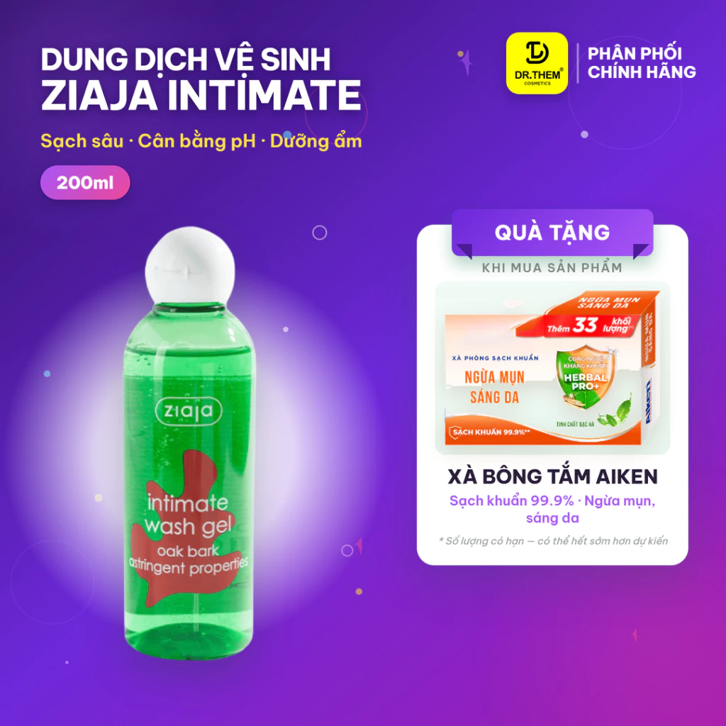 Dung Dịch Vệ Sinh Ziaja intima Vỏ Sồi 200ml - Intimate Wash Gel Oak Bark Astringent Properties- Dr Thêm