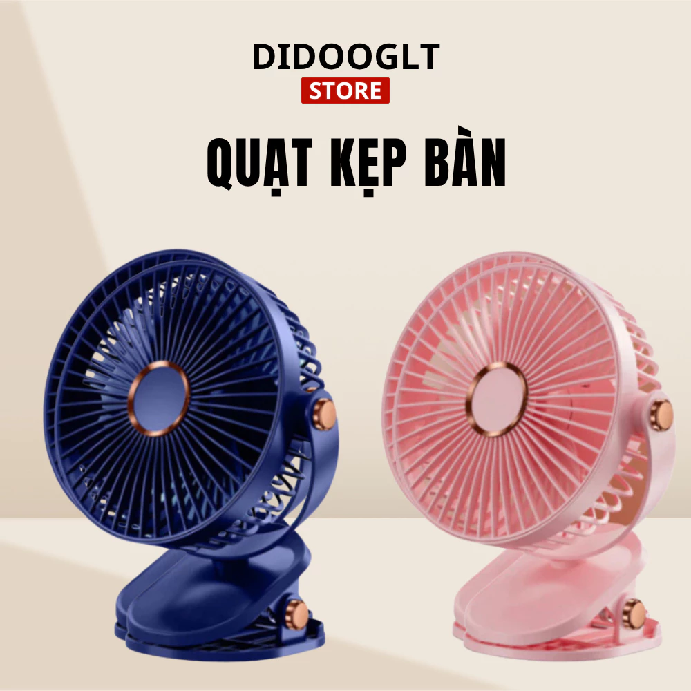 [Kèm dây sạc] Quạt tích điện kẹp bàn mini để bàn 5 mức độ có đèn led pin 5000 MHA Và 10000 MHA