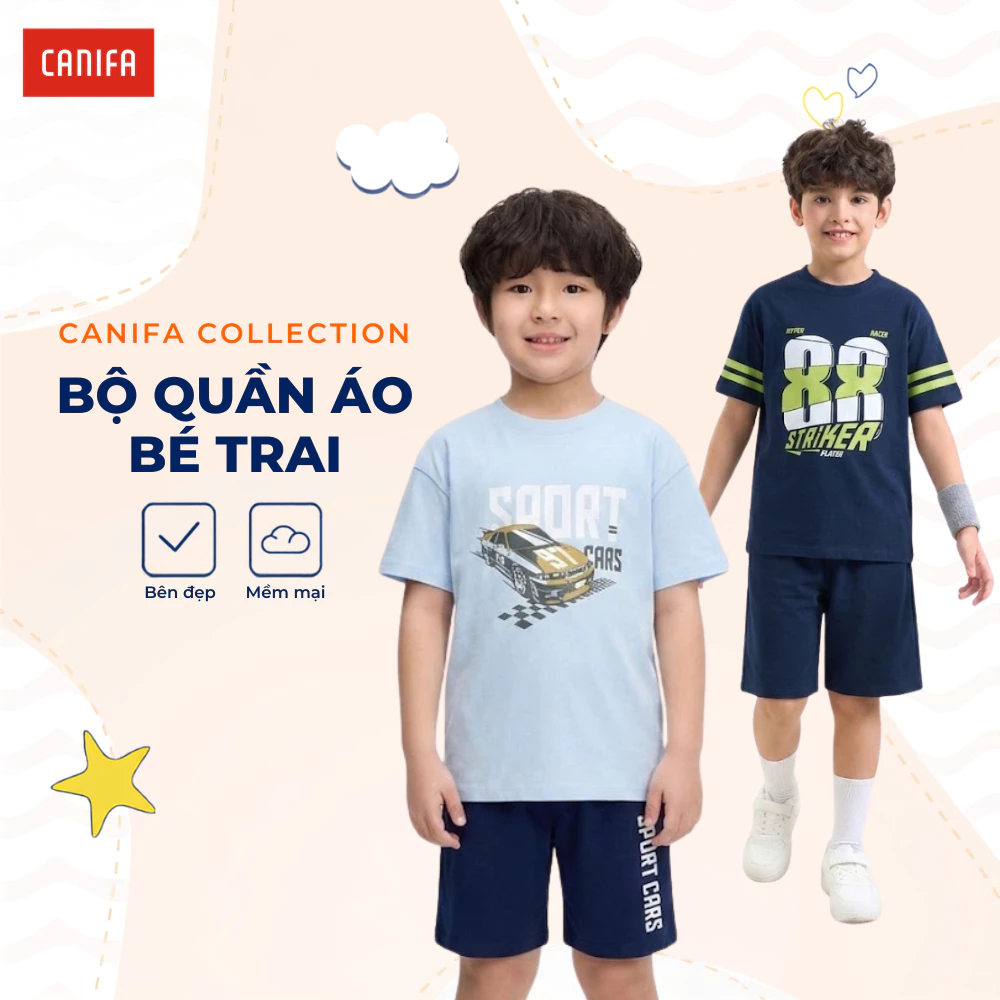 [ GIÁ ĐỘC QUYỀN] Bộ quần áo bé trai CANIFA có hình in  mềm, thoáng và bền màu 2ST26S007
