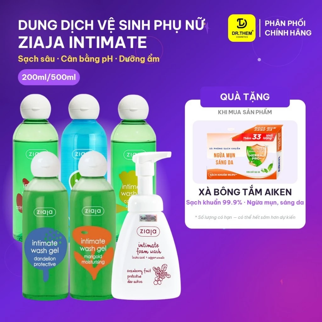 Dung Dịch Vệ Sinh Ziaja Intimate Hoa Lan Chuông/Vỏ Sồi /Cúc La Mã/ Cúc Vạn Thọ/ Bồ Công Anh/ Tạo Bọt 200ml/ 230ml/ 500ml