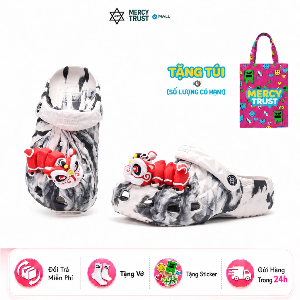 TẶNG TÚI HALLOWEEN, "Rước Lân Lên Chân" , KÈM Sticker 3D Lân Đỏ, Vớ - Dép Sục Nam Nữ MERCY TRUST Kim Cương EVA Êm Nhẹ