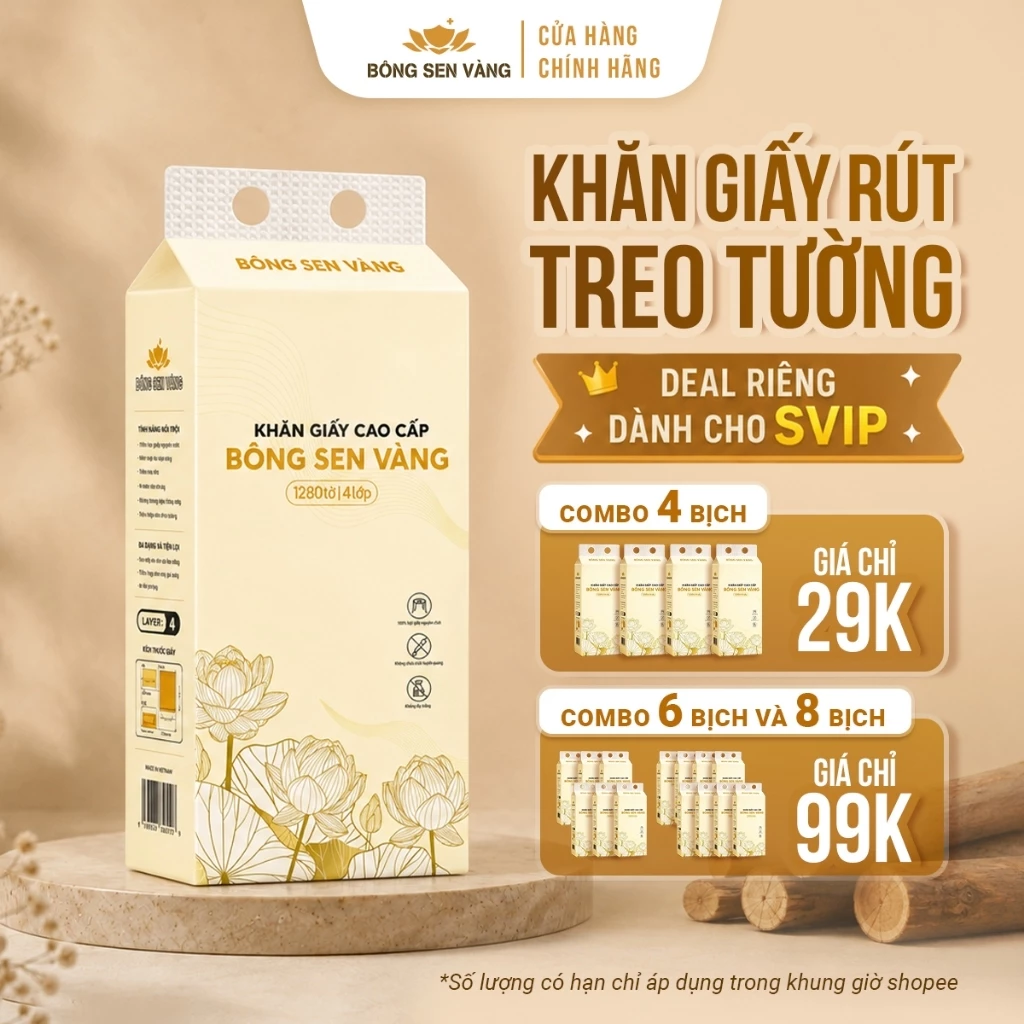 [SVIP] Khăn Giấy Rút 1280 Tờ Treo Tường Bông Sen Vàng - BỊCH TO