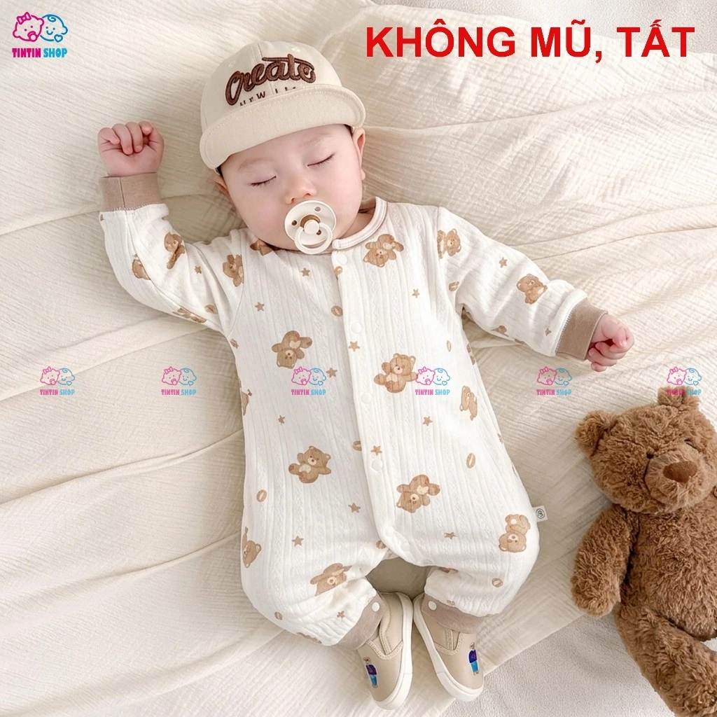 Bodysuit dài tay vải cotton organic cao cấp cho bé trai bé gái hàng Quảng Châu xuất Hàn SLT44
