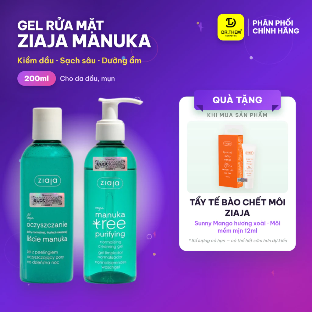 Sữa Rửa Mặt Ziaja Manuka Cho Da Dầu Mụn Trứng Cá Tree Purifying Normalising Cleansing Gel 200ml - Dr Thêm- Dr Thêm