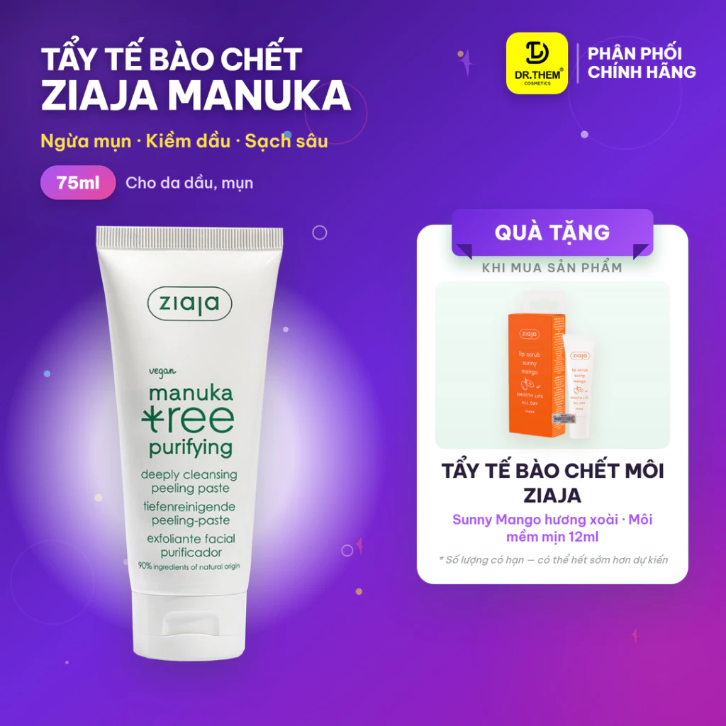 Ziaja Manuka Tẩy Tế Bào Chết, Rửa Mặt, Mặt Nạ 3in1 Ziaja Tree Purifying Deeply Cleansing Peeling 75ml-Dr