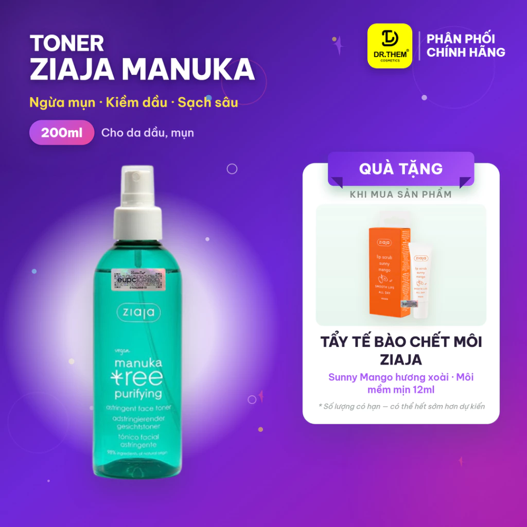 Xịt Dưỡng Cân Bằng Da Ziaja Manuka Tree Purifying Astringent Face Toner 200ml - Giúp Se Khít Lỗ Chân Lông - Dr Thêm