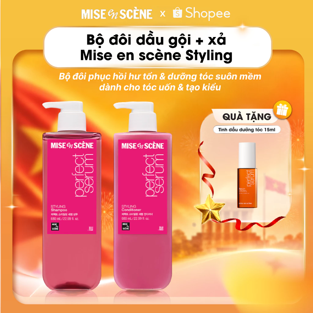 [SIZE LỚN 680ML] Combo Gội - Xả mise en scène Perfect Serum Styling Giúp Tạo Kiểu Tóc, Giữ Nếp 24h