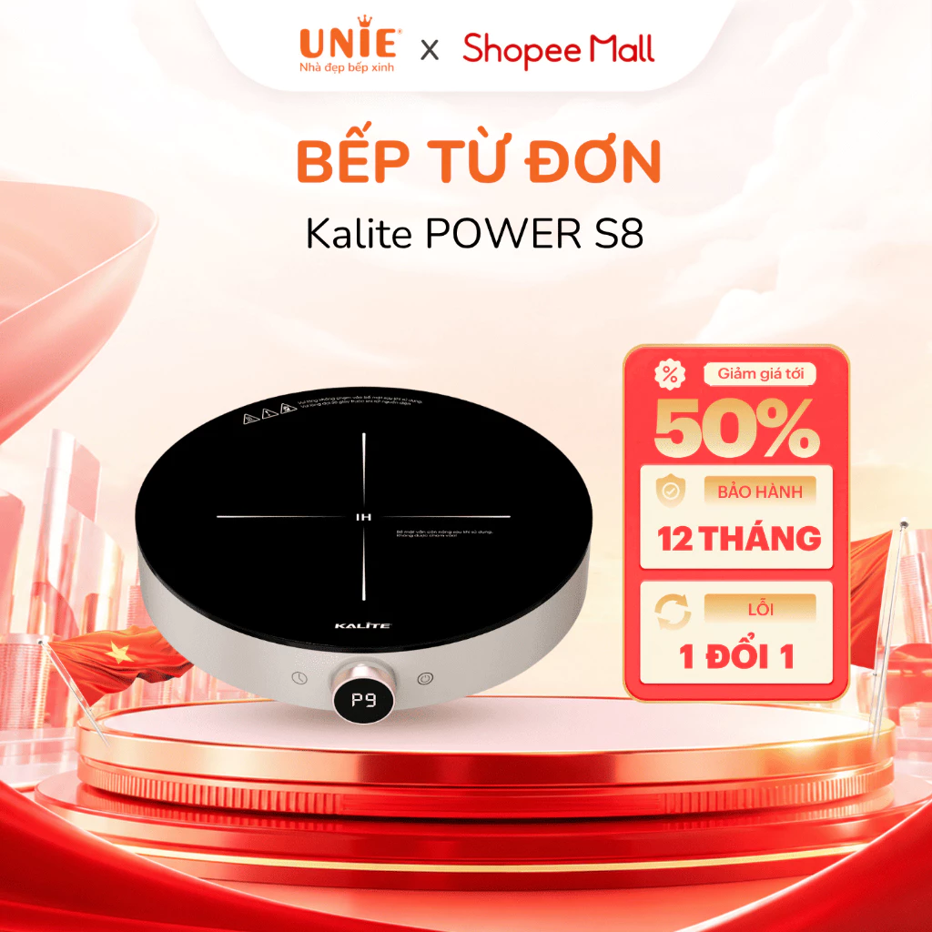 Bếp từ đơn Kalite Power S8 2000W, mặt kính pha lê, đường kính 28cm, nấu nhạnh ,tự ngắt khi quá nhiệt, BH 12T