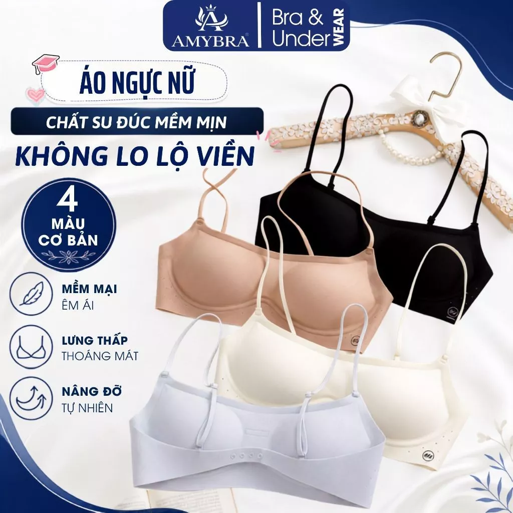 Áo Ngực Nữ Nâng Ngực Su Đúc, Áo Lót Nữ Cổ Thấp Hở Lưng Không Đường May Mặc Nhiều Kiểu AMYBRA A1248
