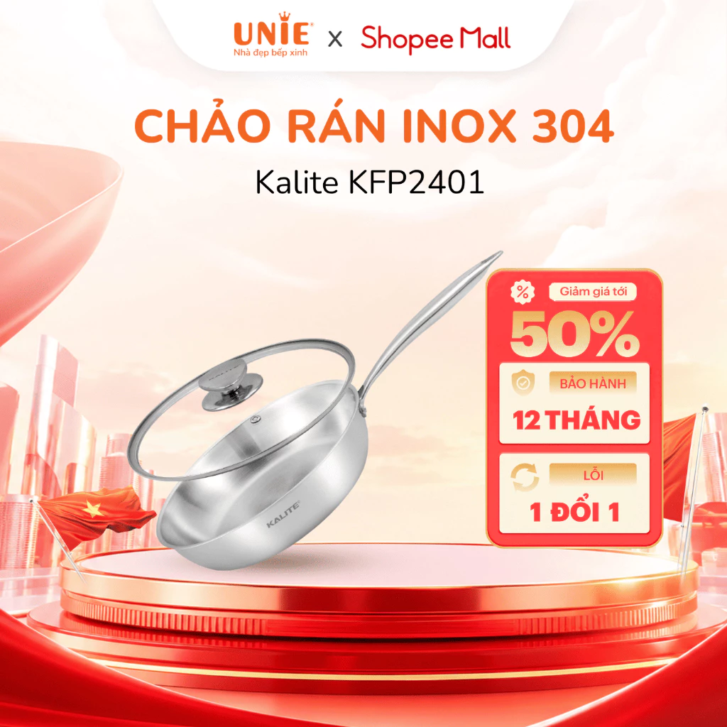 Chảo Rán Inox 304 kèm vung, Chống Dính Tự Thân Cao Cấp Size 24cm KALITE KFP2401 | Chảo Inox Nguyên Khối