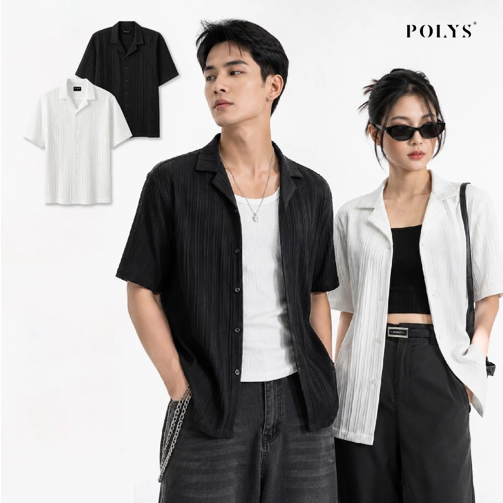 Áo sơ mi nam POLYS Vải Linen Vân Đôi Co Giãn 2 Chiều Thấm Hút Tốt Áo sơ mi nam tay ngắn VENN