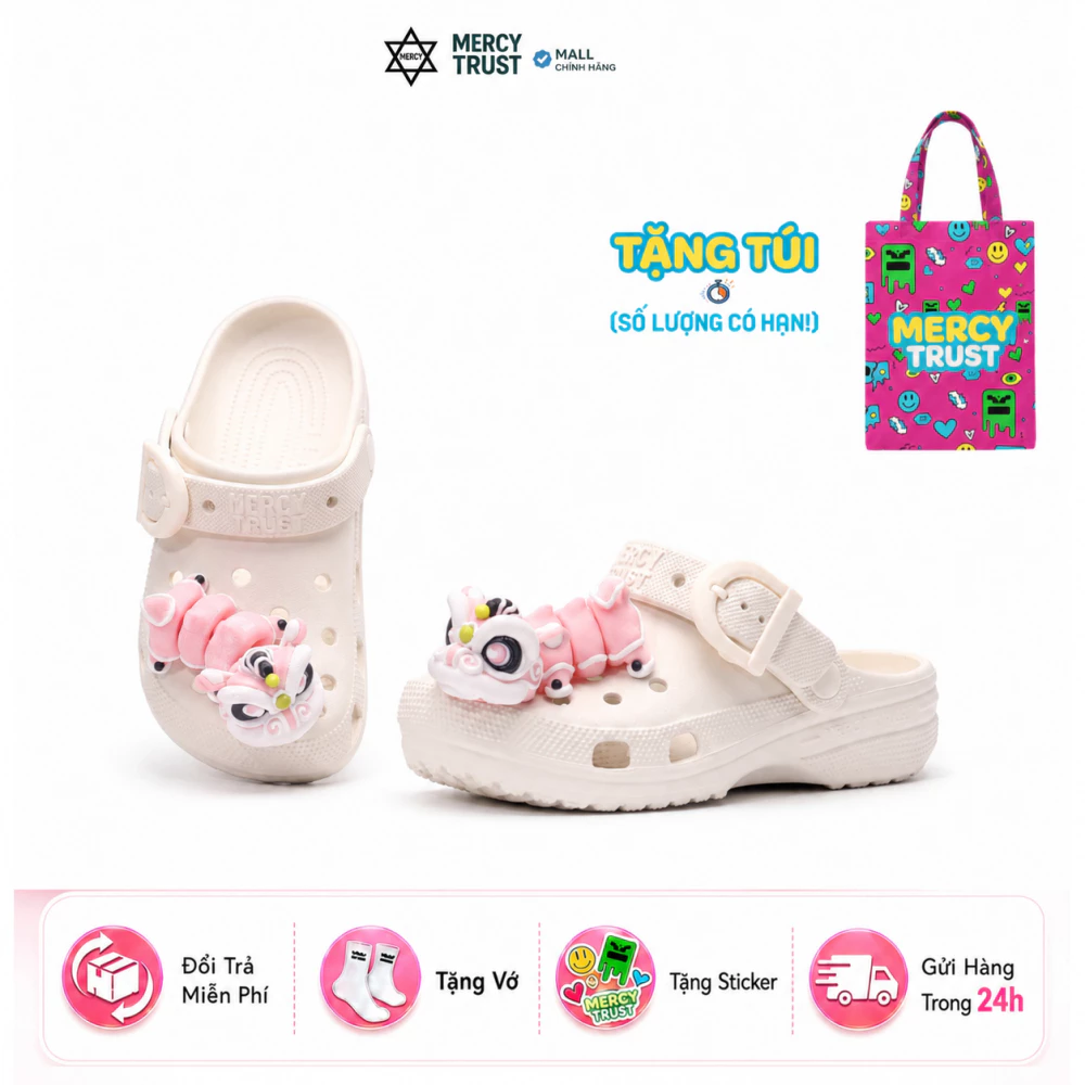 [TẶNG TÚI HALLOWEEN] "Rước Lân Lên Chân" , KÈM Sticker Lân 3D, Vớ - Dép Sục Nam Nữ MERCY TRUST Basic MC15 Khóa Gài Nhẹ