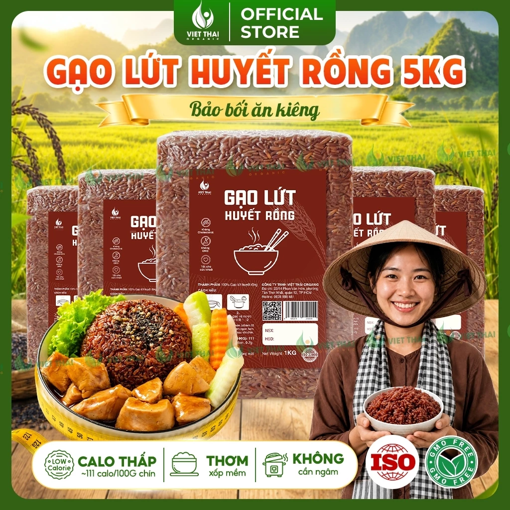 [COMBO 5KG SIÊU RẺ] Gạo Lứt Huyết Rồng Tới Xốp Thơm Ít Calo Detox Healthy Việt Thái