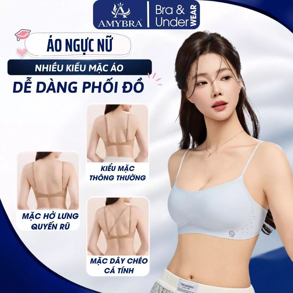 Áo Lót Nữ Nâng Ngực Cổ Thấp AMYBRA A1248 Áo Ngực Su Đúc Không Đường May Hở Lưng Mặc Được Nhiều Kiểu