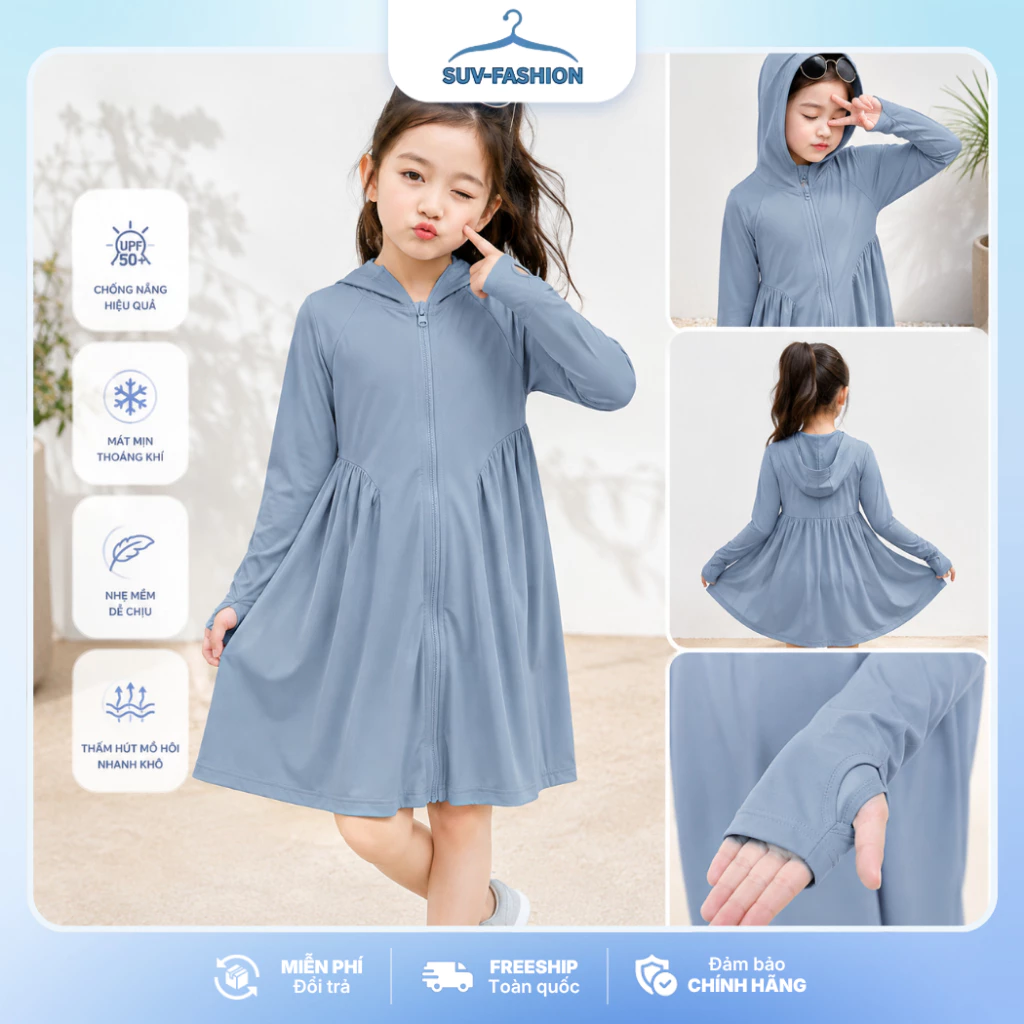 [15-30kg] Siêu Phẩm Áo Nắng Thun Lạnh Dáng Choàng Dài Xinh Yêu Cho Bé Gái
