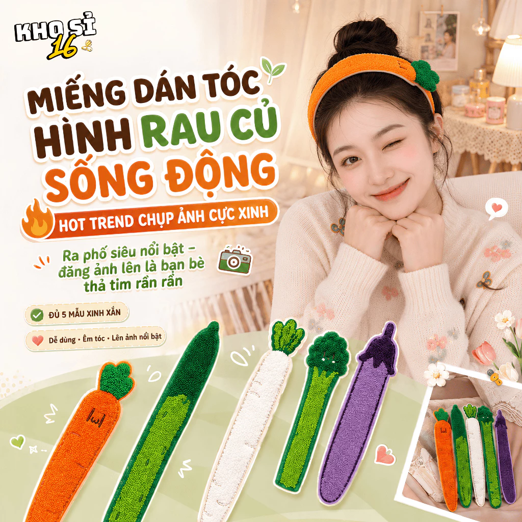 Miếng Dán Tóc Hình Rau Củ Dễ Thương, Giữ Tóc Mái Gọn Gàng Khi Trang Điểm, Nhiều Mẫu Xinh_khosi16
