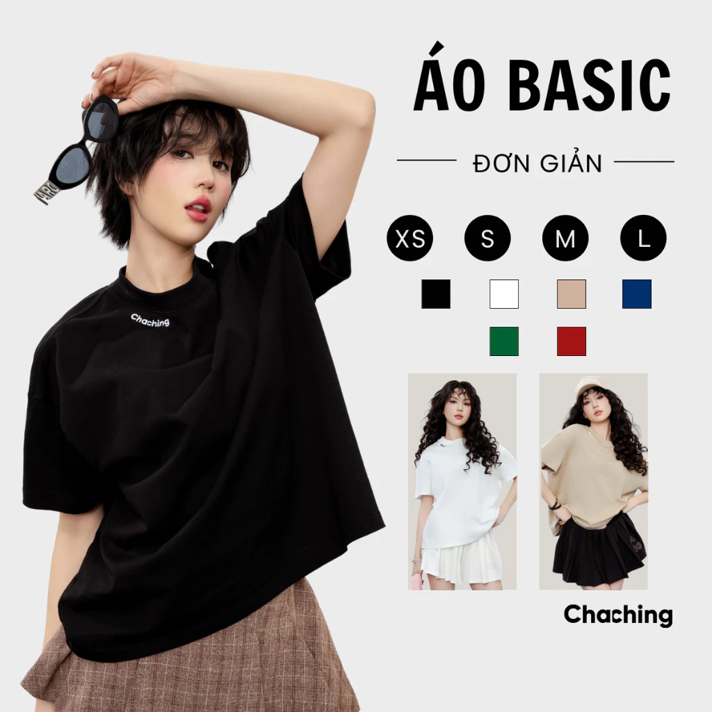 [BEST SELLER] Áo Thun Unisex ChaChing, Áo Phông Nam Nữ Cotton Thêu Logo, Áo Thun Basic Nhiều Màu